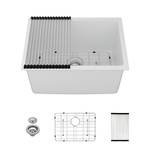 Kichae 24 Laundry Room Sink - 24"x18"x12" White Granite Composite Undermount Laundry Utility Sink White Quartz 12" Deep Under Counter Single Bowl Sink Basin - Retail: $299