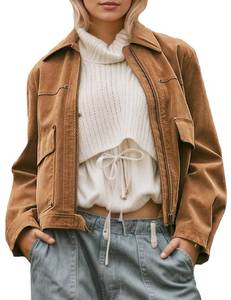 lot 4002 image: TIKITIDES Women Suede Bomber Cropped Vegan Jacket, People Free Inspired Jacket Dupes Lightweight Barn Jackets Loose Lapel Long Sleeve Zip Up Coat Casual Tops Spring Outwear with Pockets Medium  - Retail $20