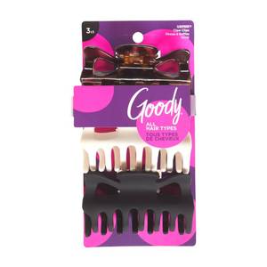 lot 4023 image: Goody SlideProof Large Claw Clips - 3 Ct, Tortoise Print, Black Matte & Ivory, Secure Grip Hair Styling Accessories for Women & Men, All Hair Types - Retail $6