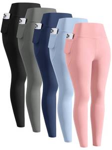 lot 4025 image: ATTIQOZI 5 Pack Girls Athletic Leggings, High Waist Leggings for Girls with Pockets, Kids Workout Yoga Pants for Athletic BlackGrNavy BlueBluePink L - Retail $34