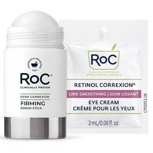 lot 4042 image: RoC Derm Correxion Retinol Firming Serum Stick with Antioxidants to Visibly Tighten and Firm Wrinkles and Laugh Lines 1.0 oz plus Retinol Eye Cream Packette - Retail $30