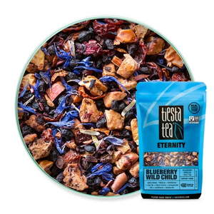 lot 4050 image: Tiesta Tea  Blueberry Wild Child, Loose Leaf Blueberry Hibiscus Fruit Tea  All Natural, Caffeine Free, Hot or Iced, Antioxidant Boost  1.8oz Resealable Pouch - 30 Cups  Blueberry Hibiscus Tea - Retail $4