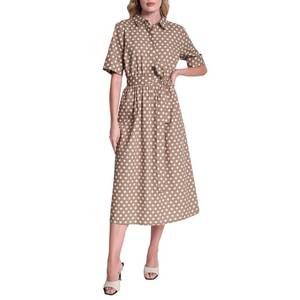 lot 4058 image: DKNY Womens Short Sleeve Cotton Poplin Collared Shirtdress, CappuccinoIvory, 12 - Retail $72