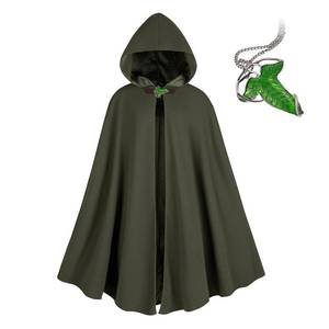 lot 4060 image: Hewlaud Medieval Costume Cloak with hood men Adult Renaissance Hooded Cloak with Green Leaf Brooch Necklace (Green) one size - Retail $20