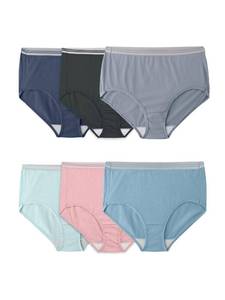 lot 4064 image: Fruit of The Loom Womens Plus-Size Fit for Me Womens Heather Briefs, 6 Pack Underwear, Assorted, 91X pants size 14-16  - Retail $15