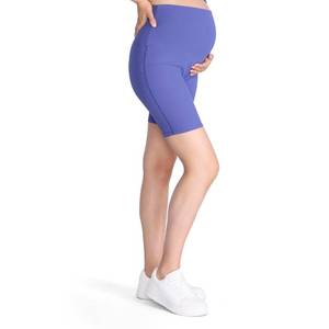 lot 4087 image: Motherhood Maternity Womens Over The Belly Ribbed Biker Pregnancy Workout Shorts, Skipper Blue, Small - Retail $25