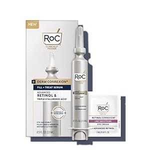 lot 4103 image: RoC Derm Correxion Fill  Treat Advanced Retinol Serum, Wrinkle Filler Treatment with Hyaluronic Acid for Forehead Wrinkles, Crows Feet, Eleven Wrinkles, and Laugh Lines, 15ml  - Retail $30