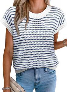 lot 4104 image: EVALESS Womens Spring Striped Sweater Vest Sleeveless Round Neck Pullover Tank Tops Sleeveless Fashion Clothes 2026 Blue Medium - Retail $20