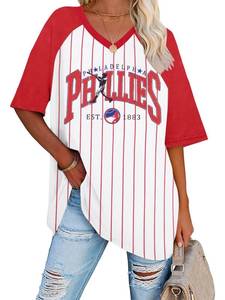 lot 4137 image: Baseball Shirt Women Striped Baseball Mom Shirts Jersey V Neck Game Day Tshirt Baseball Team Tee Tops Fans Gifts Red-White 2XL - Retail $22