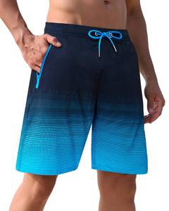 lot 4138 image: APTRO Mens Swim Trunks 9 inch Bathing Suit Board Shorts with Zipper Pockets Swimsuit Beach Shorts Big and Tall Blue - XL - Retail $24