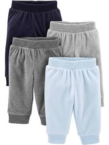 lot 4144 image: Simple Joys by Carters Baby Boys 4-Pack Fleece Pants Pants, Heather GreyNavyLight Blue, 24M - Retail $18