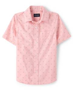 lot 4151 image: The Childrens Place,Boys,Short Sleeve Button Down Shirt,Lt Plum,Small - Retail $12