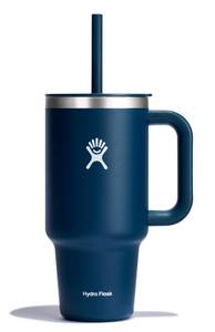 lot 4172 image: Hydro Flask 32 Oz Travel Tumbler with Handle, Lid and Straw - Insulated Stainless Steel in 32 Oz Indigo Blue - Retail $40