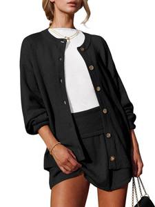 lot 4187 image: Tankaneo 2 Piece Sweater Sets for Women Long Sleeve Cardigan Outfits Mini Skirts Knit Matching Lounge Set, L - Retail $30