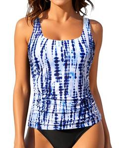 lot 4188 image: Aqua Eve Tankini Tops for Women Swimwear Top Only Tummy Control Bathing Suit Top No Bottom  Blue Tie Dye M - Retail $31