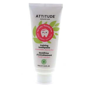 lot 4193 image: Attitude Baby Leaves Fluoride Free Training Toothpaste  Strawberry  2.6 oz - Retail $25