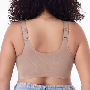 lot 4195 image: Starmiss Front Closure Plus Size Jelly Bra Seamless Wireless Wide Back Fat Smoothing Brasieres  Beige, 4XL - Retail $25