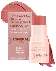 lot 4230 image: Mineral Fusion 3-in-1 Color Stick - Hydrating Tinted Cream Blush for Cheeks, Lip and Eye - Natural Multi Use Makeup (Terra Cotta) - Retail $20