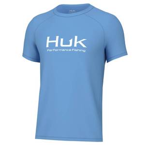 lot 4249 image: HUK Youth Pursuit Solid Short Sleeve Shirt, Fishing Shirt for Kids, Marolina Blue, X-Large - Retail $17