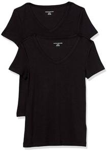 lot 4250 image: Amazon Essentials Womens 2-Pack Slim-Fit Short-Sleeve V-Neck T-Shirt Shirt, -BlackBlack, Small - Retail $12