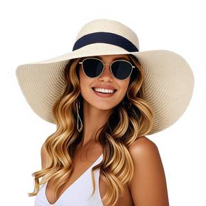 lot 4281 image: Barelove Sun Straw Hat Wide Brim Shape Hat with UPF 80, Packable Foldable Floppy Summer Beach Hat for Women Men (Beige-Wide) - Retail $17