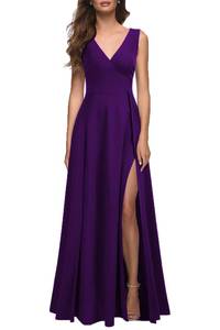 lot 4282 image: MUSHARE Womens V Neck Sleeveless Split Formal Dress Cocktail Party Prom Long Dresses Purple Large  - Retail $60