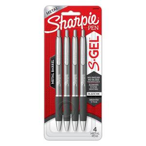 lot 117 image: Sharpie S-Gel Gun Metal Barrel 4ct Pens 0.7MM Black Ink - Retail $10