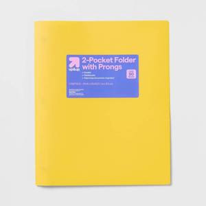 lot 124 image: (12) 2 Pocket Plastic Folder with Prongs Yellow - up&up School Supplies, Polypropylene, 50 Sheet Capacity, 2 Internal Pockets - Retail $33