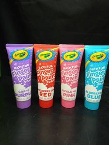 lot 129 image: Crayola Bathtub Fingerpaint 4 Color Variety Pack, 3 Ounce Tubes (Radical Red, Flamingo Pink, Bluetiful Blue and Royal Purple) - Retail $12
