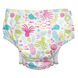 lot 4300 image: green sprouts Baby Girls Snap Reusable Absorbent Swimsuit Diaper, White Sea Pals, 12 Months - Retail $15