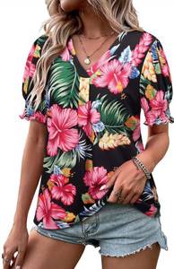 lot 4315 image: Womens Tropical Floral V-Neck Short Sleeve Top Large&nbsp