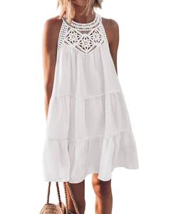 lot 4318 image: KIRUNDO Women Summer Halter Sundress 2026 Spring Casual Sleeveless Boho A Line Mini Beach Vacation Dress Cruise Resort Wear (White, Small) - Retail $30