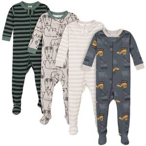 lot 4321 image: Gerber Baby Boys 4-Pack Footed Pajamas, Bears & Trucks Grey, 4T - Retail $35