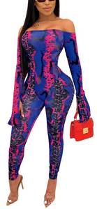 lot 4322 image: SxClub Sexy Clubwear Jumpsuit for Women Bodycon Long Sleeve See Through Red Snakeskin Long Skinny Jumpsuits for Evening Party(Medium) - Retail $32