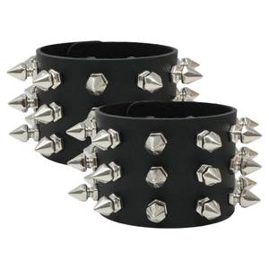 Honbay Exaggerated Black Leather Rivet Spiked Studded Bracelet Gothic Punk Rock Biker Cuff Wrap Bangle Snap Button Metal Bracelet for Men Women - Retail: $8