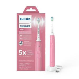 lot 4377 image: Philips Sonicare 4100 Power Toothbrush  Rechargeable Electric Toothbrush with Pressure Sensor  Deep Pink (HX368126) - Retail $85