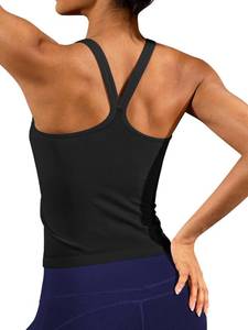 lot 4394 image: ATTRACO Ribbed Workout Tanks for Women Built in Bra Y Back Athletic Top Exercise Black Yoga Tops XL - Retail $23