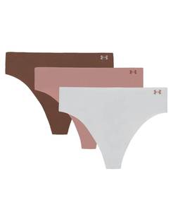 lot 4411 image: Under Armour Womens 3-pack Pure Stretch No Show Thong Underwear, All-day Comfort Fit & Ultra-soft, Halo Grey, Medium - Retail $24