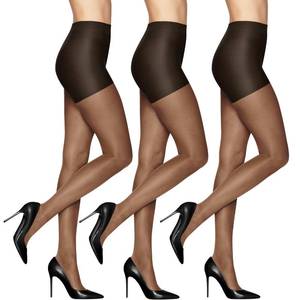 lot 4421 image: Leggs Sheer Energy Medium Support Womens Compression Tights, Control Top, Sheer Toe, Off Black, Size A (Pack of 3) - Retail $9