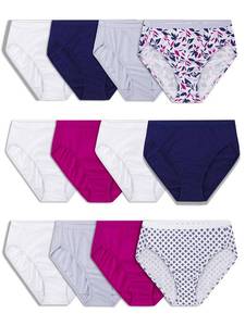 lot 4439 image: Fruit of the Loom Womens Eversoft Cotton Underwear Multipacks, Tag Free & Breathable, Available in Plus Size - Hi Cut - Multi Colors May Vary, 6 - Retail $30