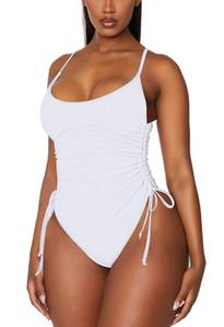 lot 4485 image: Viottiset Womens Ruched Drawstring One Piece Swimsuit Tummy Control Bathing Suit White Medium - Retail $37