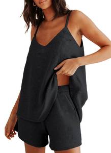 lot 4494 image: AGSEEM Womens 2 Piece Summer Outfits Ribbed Textured Knit Loose Sleeveless V Neck Tank Tops Lounge Shorts Set Beach Vacation Matching Sets with Pockets 2026 small - Retail $44
