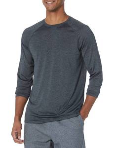 lot 4495 image: Amazon Essentials Mens Active Quick Dry Tech Stretch Lightweight Long-Sleeve T-Shirt Charcoal Space Dye, Medium - Retail $12