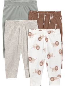 lot 4504 image: Simple Joys by Carters Neutral 4-Pack Neutral Pant, Brown Safari, 0-3M - Retail $20