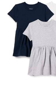 lot 4523 image: Amazon Essentials Girls Girls and Toddlers Short Sleeve Jersey Dress, Light Grey HeatherNavy, X-Small - Retail $14