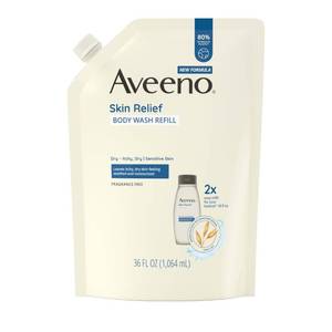 lot 4527 image: Aveeno Skin Relief Body Wash Fragrance-Free  Triple Oat Formula, Gentle Daily Cleanser for Sensitive Skin Leaves Itchy, Dry Skin Feeling Soothed & Moisturized, Body Wash Refill, 36 fl. oz