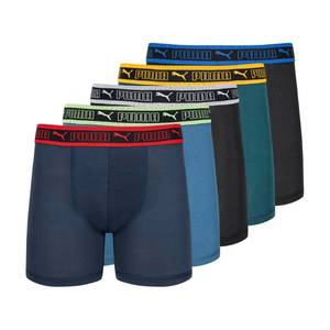 lot 4531 image: PUMA Boys 5 Pack Performance Boxer Briefs, BlueBlack, Large - Retail $16