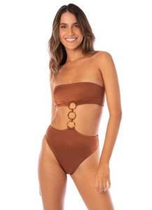lot 4541 image: Maaji Amber Brown Makenna Bandeau One Piece, Reversible, Medium - Retail $70
