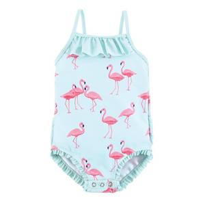 lot 4577 image: Hudson Baby Girls Baby and Toddler Swimsuit, Mint Flamingo, 6-9 Months - Retail $15