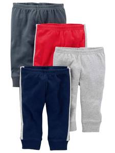 lot 4580 image: Simple Joys Baby Boys 4-pack pant Pants, GreyBlueRed Side Stripe, 0-3 Months - Retail $18